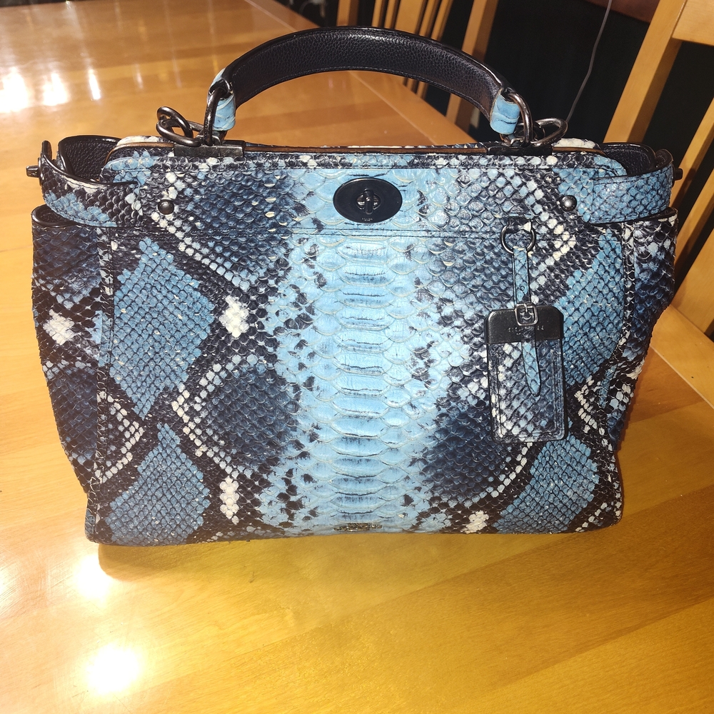 Blue Python-Print Top-Handle Women’s Bag - image 1